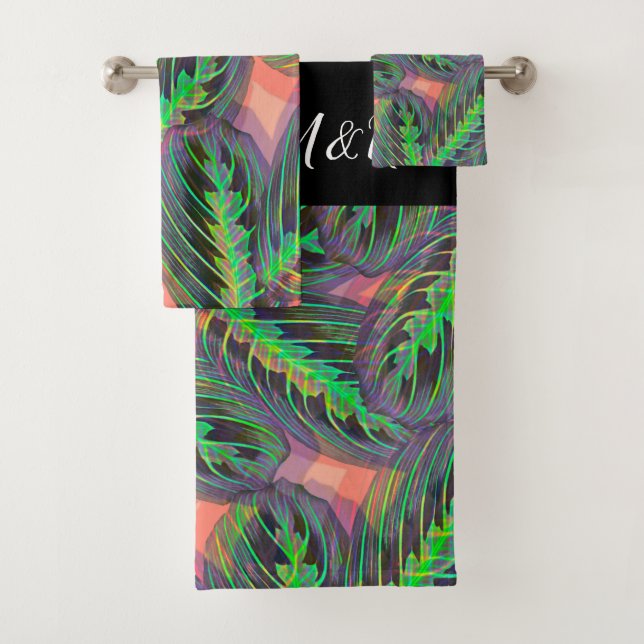 Plants Tropical Calathea Maranta Leaf Pattern  Bath Towel Set (Insitu)