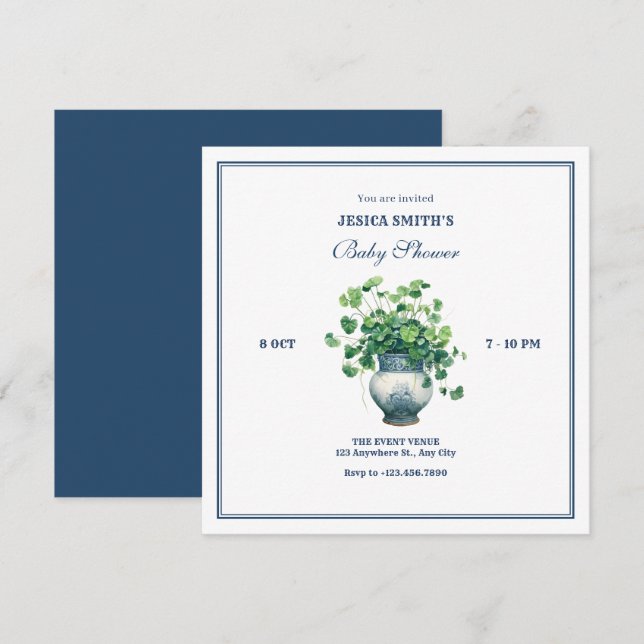 Plants with antique vase baby shower invitation (Front/Back)