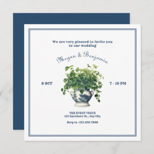 Plants with artistic vase wedding  invitation