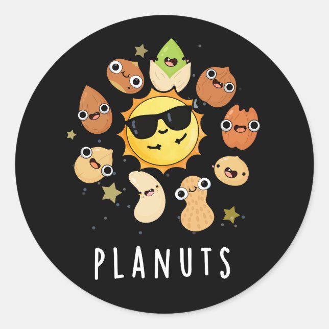 Planuts Funny Astronomy Nuts Pun Dark BG Classic Round Sticker (Front)