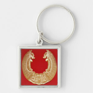 Plaque with two dragons and a Tao-tie mask Key Ring