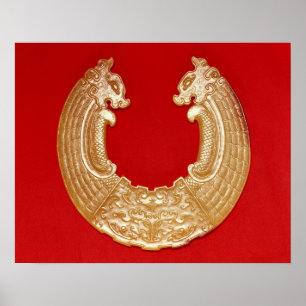 Plaque with two dragons and a Tao-tie mask Poster