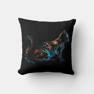 Plasma Cat on Black in Vibrant Colours Cushion