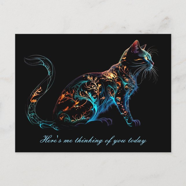 Plasma Cat on Black in Vibrant Colours Postcard (Front)