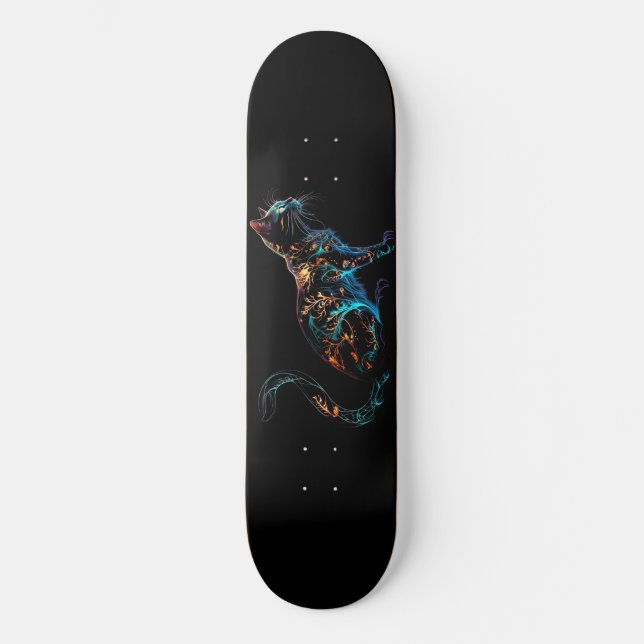 Plasma Cat on Black in Vibrant Colours Skateboard (Front)