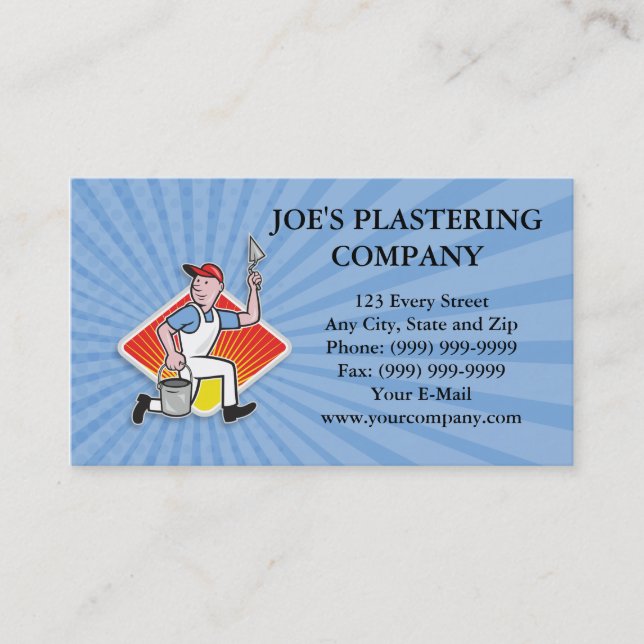 Plaster Masonry Worker Cartoon Business Card (Front)