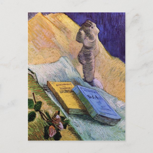 Plaster Statuette, a Rose and Novels - van Gogh Postcard (Front)