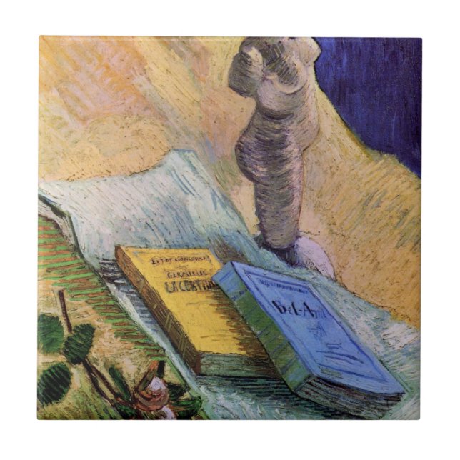 Plaster Statuette Rose and Novels Vincent van Gogh Tile (Front)
