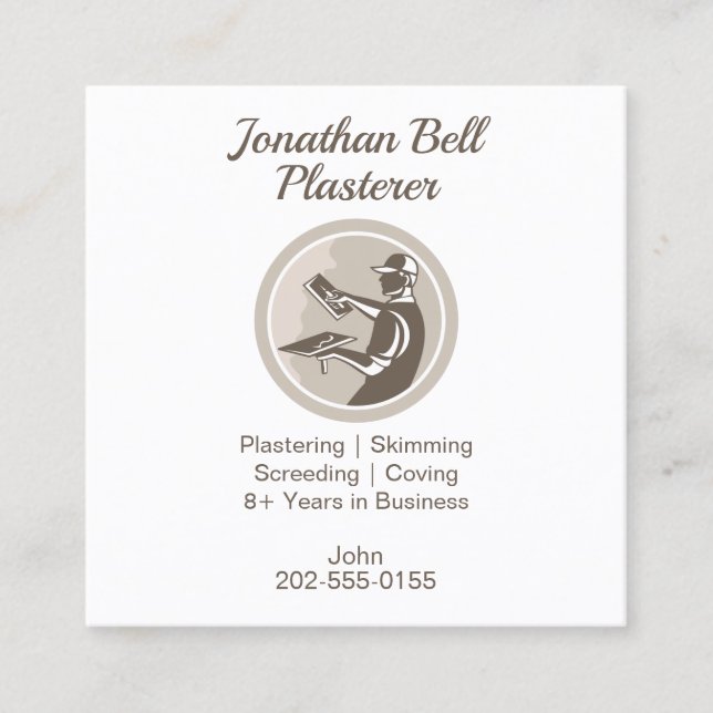 Plasterer Masonry Drywall Square Business Card (Front)