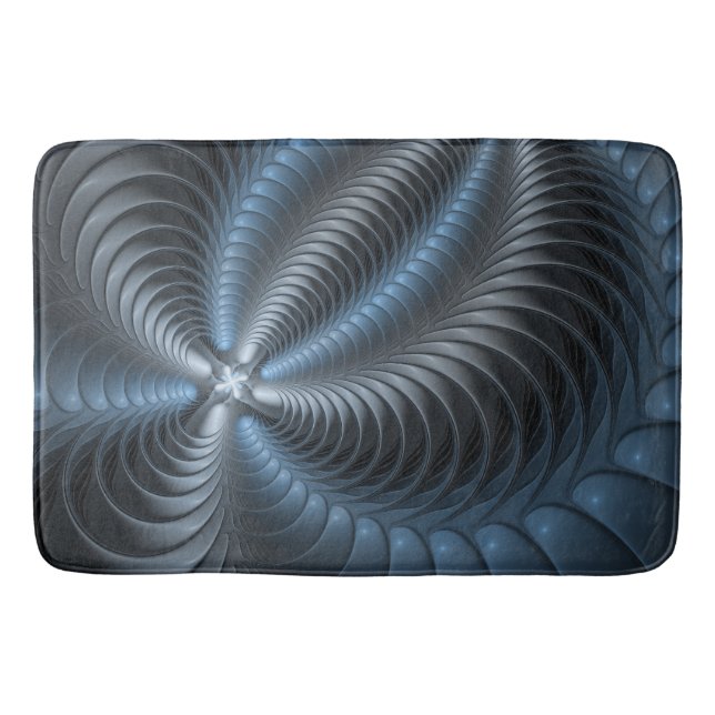 Plastic Blue Grey 3D Fractal Art Modern Abstract Bath Mat (Front)