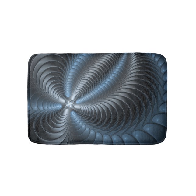 Plastic Blue Grey 3D Fractal Art Modern Abstract Bath Mat (Front)