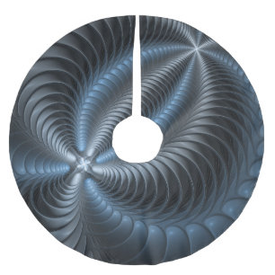 Plastic Blue Grey 3D Fractal Art Modern Abstract Brushed Polyester Tree Skirt