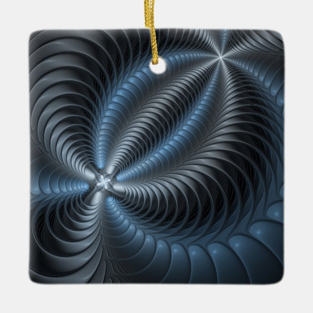 Plastic Blue Grey 3D Fractal Art Modern Abstract Ceramic Ornament (Front)
