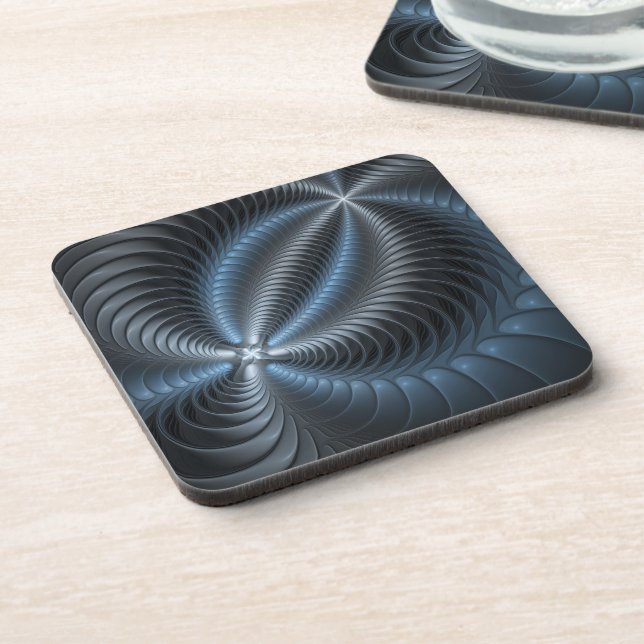 Plastic Blue Grey 3D Fractal Art Modern Abstract Coaster (Left Side)