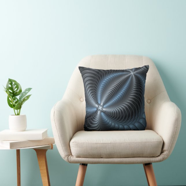 Plastic Blue Grey 3D Fractal Art Modern Abstract Cushion (Chair)