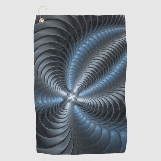 Plastic Blue Grey 3D Fractal Art Modern Abstract Golf Towel (Front)