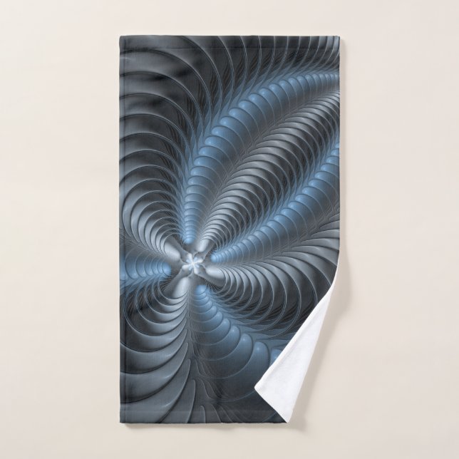 Plastic Blue Grey 3D Fractal Art Modern Abstract Hand Towel (Hand Towel)