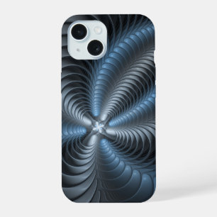 Plastic Blue Grey 3D Fractal Art Modern Abstract iPhone 15 Case