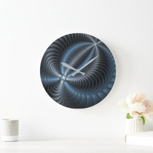 Plastic Blue Grey 3D Fractal Art Modern Abstract Large Clock
