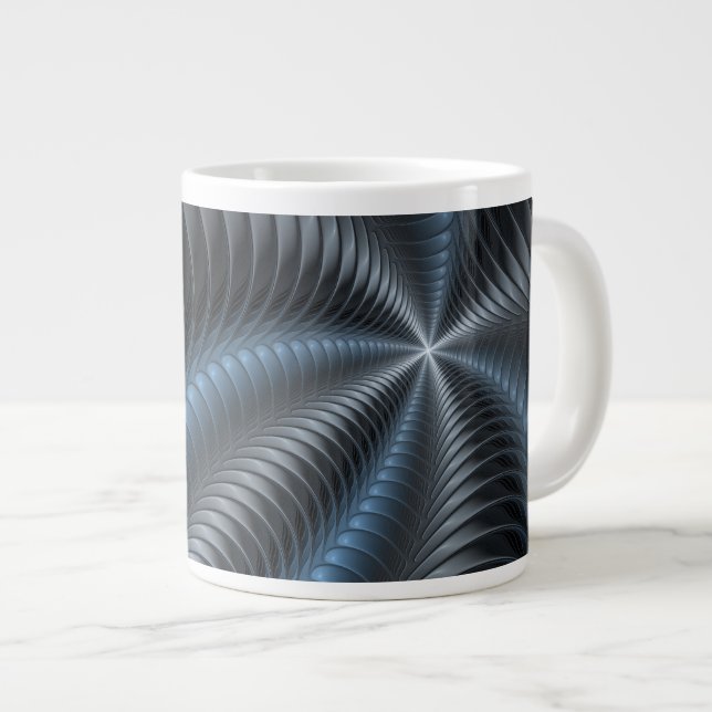 Plastic Blue Grey 3D Fractal Art Modern Abstract Large Coffee Mug (Front Right)
