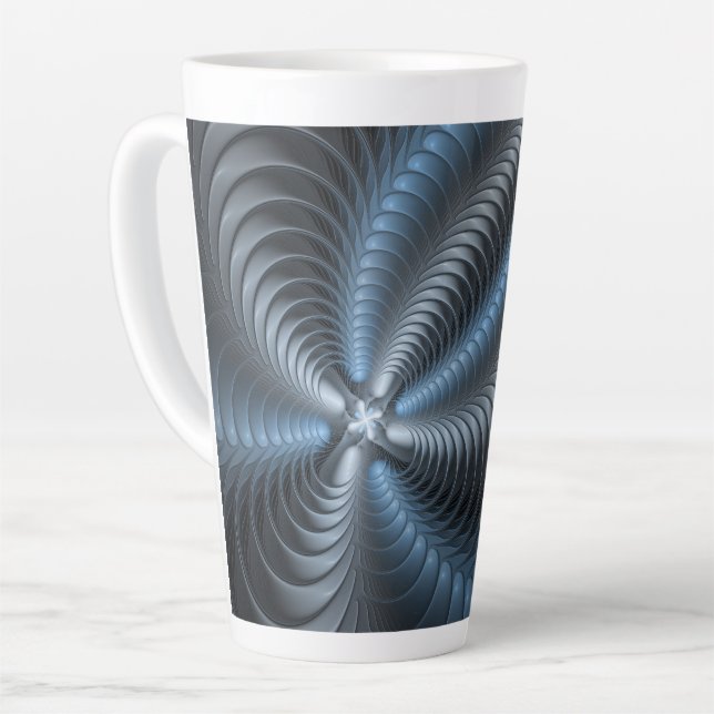 Plastic Blue Grey 3D Fractal Art Modern Abstract Latte Mug (Left Angle)