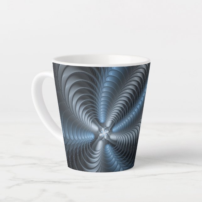 Plastic Blue Grey 3D Fractal Art Modern Abstract Latte Mug (Left Angle)