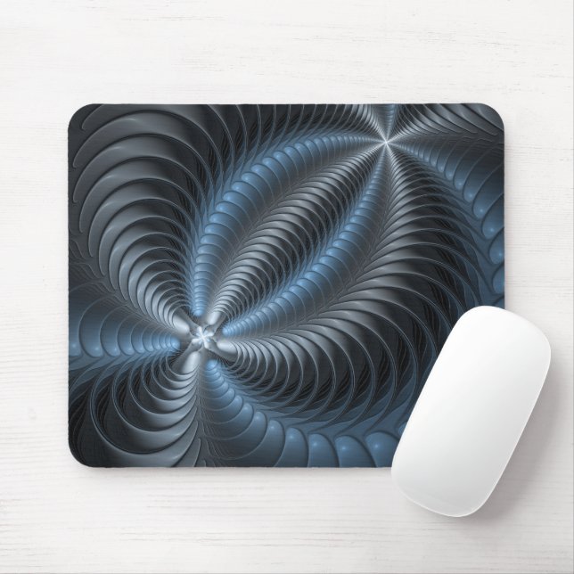 Plastic Blue Grey 3D Fractal Art Modern Abstract Mouse Mat (With Mouse)