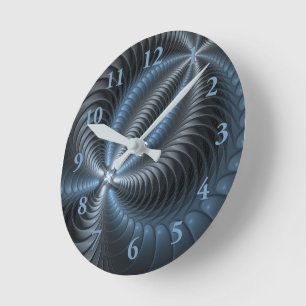 Plastic Blue Grey 3D Fractal Art Modern Abstract Round Clock