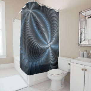 Plastic Blue Grey 3D Fractal Art Modern Abstract Shower Curtain