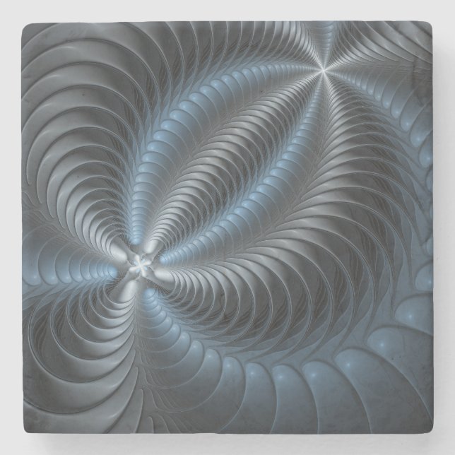 Plastic Blue Grey 3D Fractal Art Modern Abstract Stone Coaster (Front)