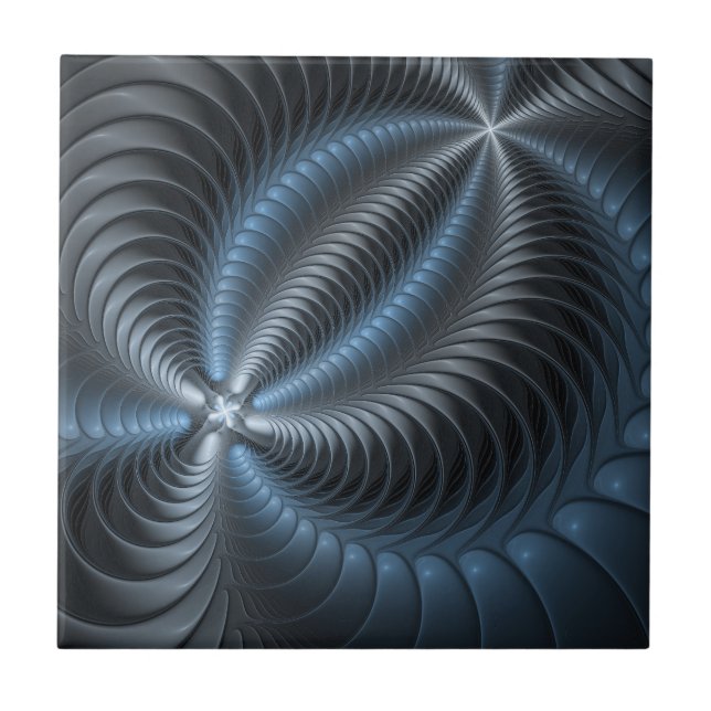 Plastic Blue Grey 3D Fractal Art Modern Abstract Tile (Front)
