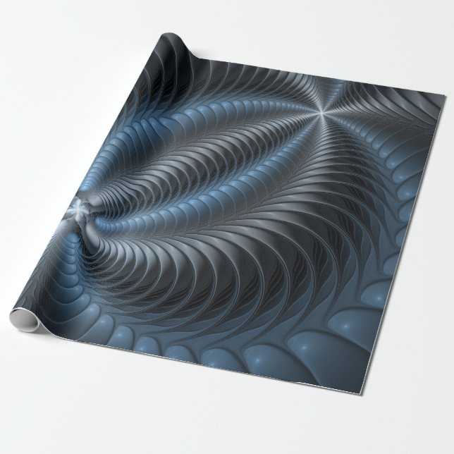 Plastic Blue Grey 3D Fractal Art Modern Abstract Wrapping Paper (Unrolled)