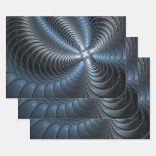 Plastic Blue Grey 3D Fractal Art Modern Abstract Wrapping Paper Sheet