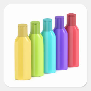 Plastic bottles for cosmetic liquids square sticker