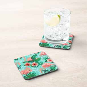 Plastic Coasters Flamingo Tropical Palms 