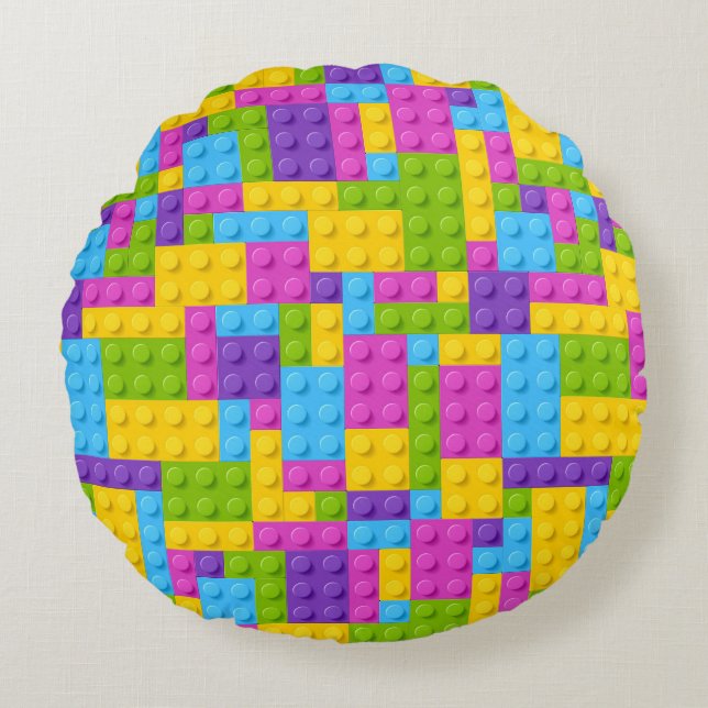 Plastic Construction Blocks Pattern Round Cushion (Front)