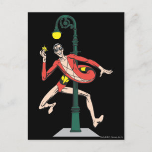 Plastic Man Wraps Streetlamp Postcard