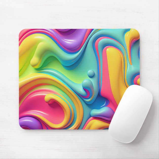 Plastic Rainbow Fluid Shapes Mouse Mat (With Mouse)