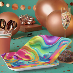 Plastic Rainbow Fluid Shapes Paper Plate
