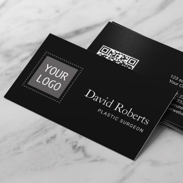 Plastic Surgeon Custom Logo Plain Black QR Code Business Card (Creator Uploaded)