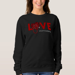 Plastic Surgery Nurse Plaid Red Love Heart Stethos Sweatshirt