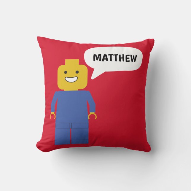 Plastic Toy Building Brick Man Figure Personalised Cushion (Front)