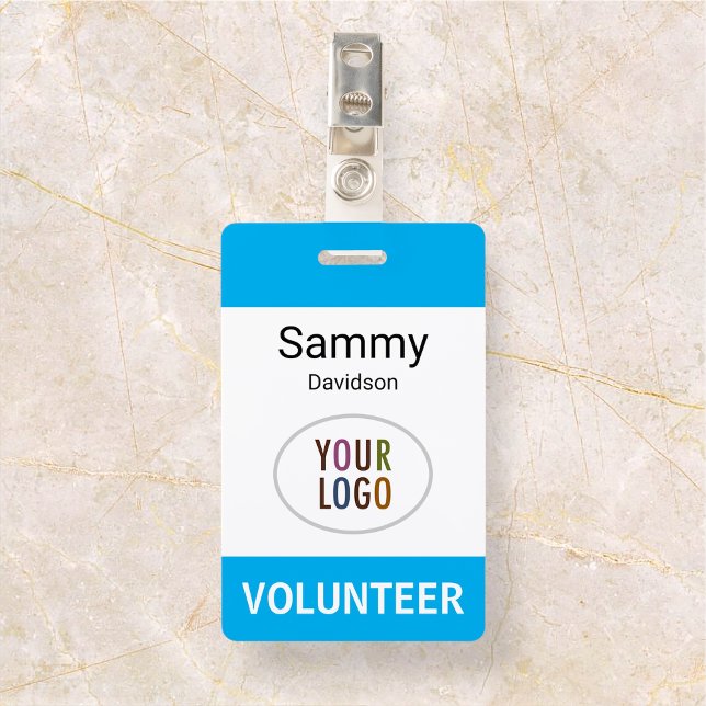Plastic Volunteer Name Badge with Clip Custom Logo ID Badge (MISOOK Volunteer Vertical Name Badge with Clip Sky Blue)