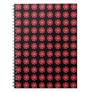 Plasticine Red Flower Pattern on Black Notebook