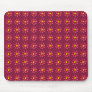 Plasticine Red Flower Pattern on Burgundy Mouse Mat