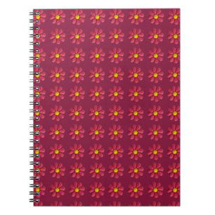 Plasticine Red Flower Pattern on Burgundy Notebook
