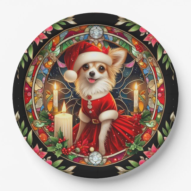 Plate Chihuahua Christmas Santa (Front)