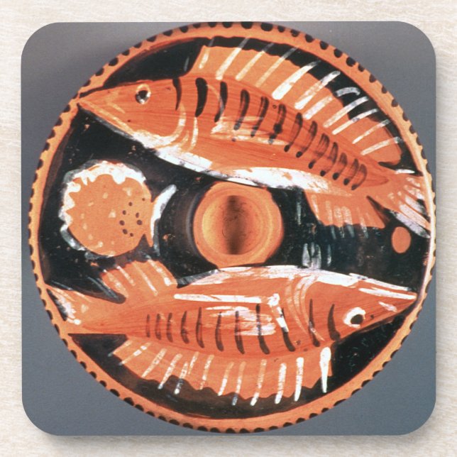 Plate depicting two fish, 350 BC (ceramic) Coaster (Front)