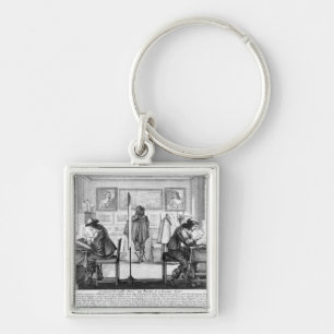 Plate engravers working with gallery key ring