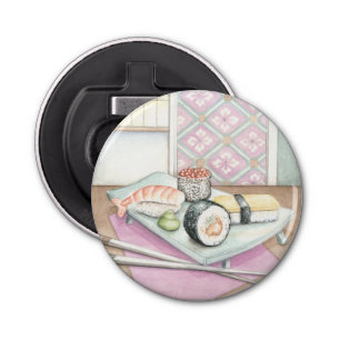 Plate of Assorted Sushi with Chopsticks Bottle Opener